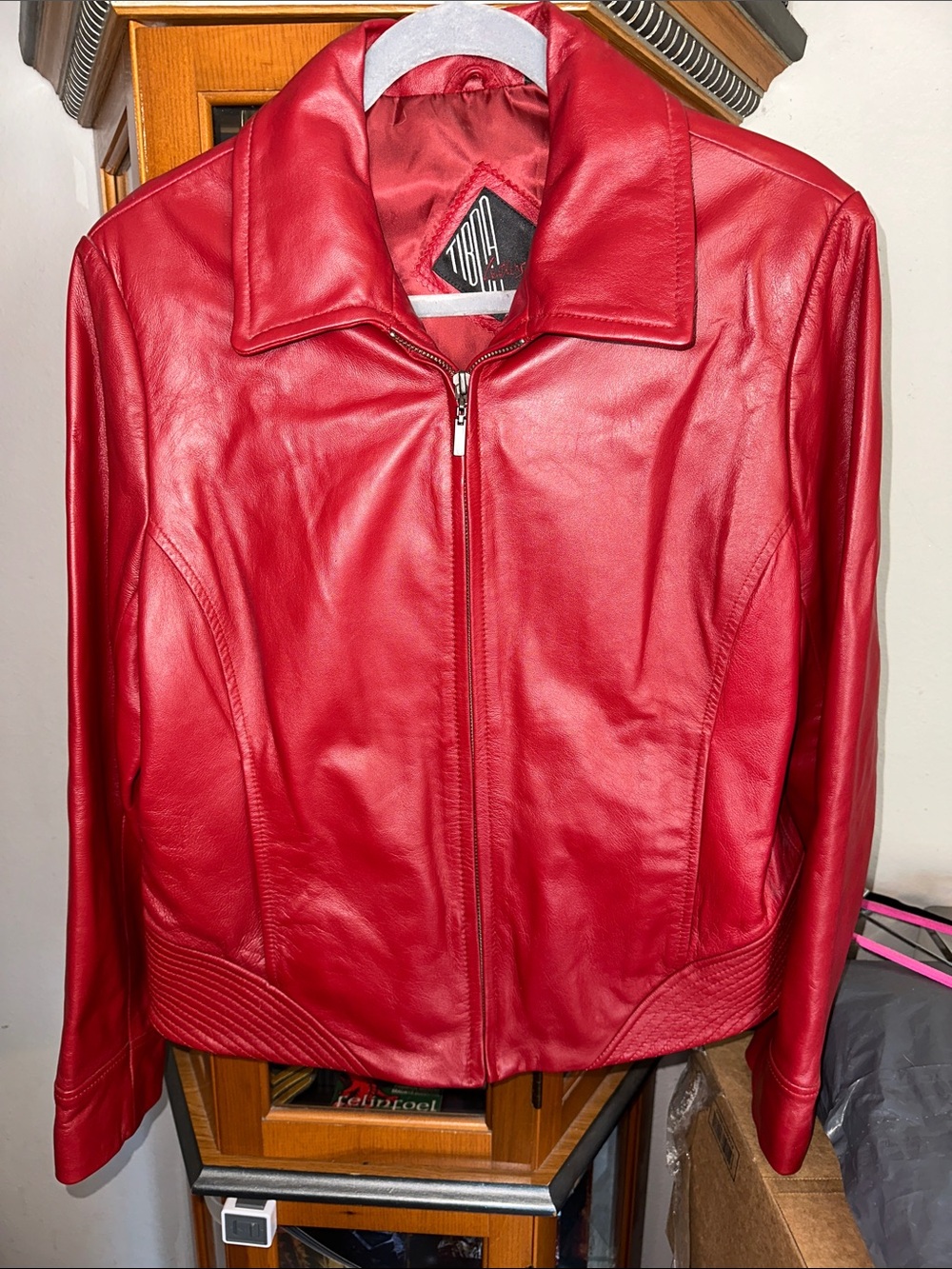 Tiboh Leathers Vibrant Red Leather Zip-Front Jacket